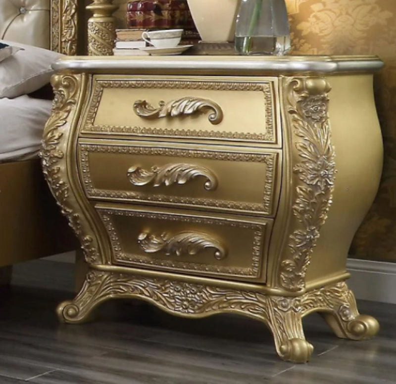 Reyna Metallic Antique Gold Traditional Night Stand