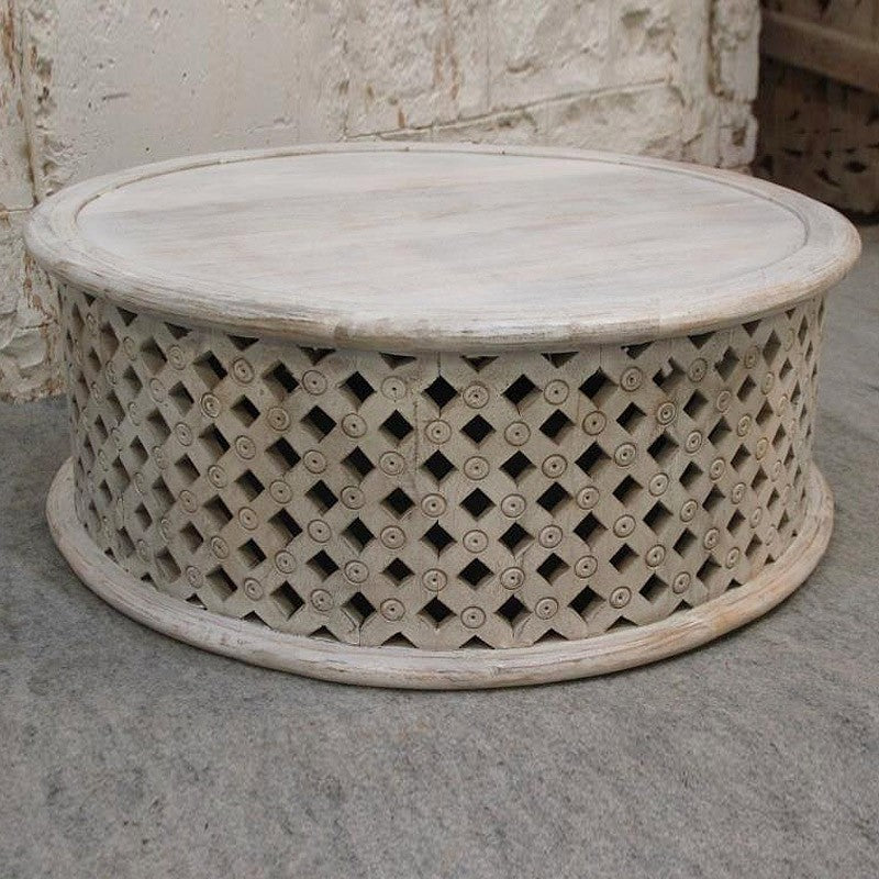 Mesa de centro de malla de tambor redondo de madera/mesa de centro