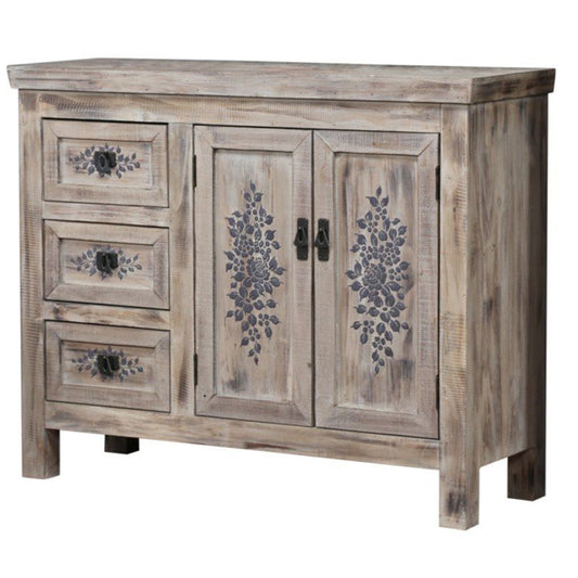 FLORE Solid Mango Wood Hand Carved Cabinet