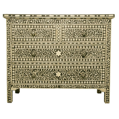 Floral Design Bone Inlay 4 Drawer Chest