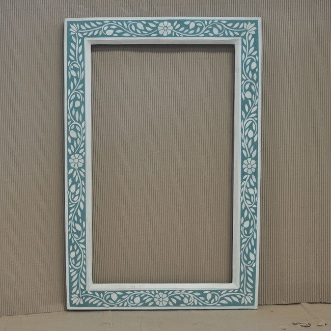 Floral Painted Reclaimed Wood Wall Mirror Frame Teal