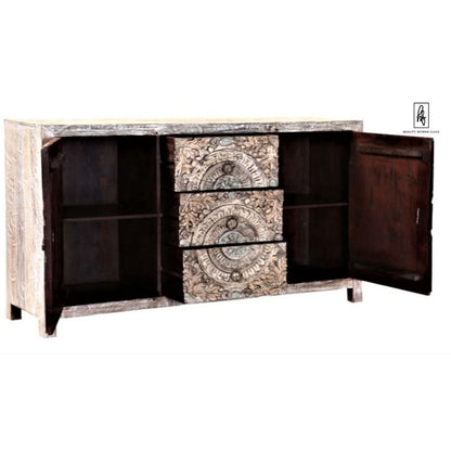 ORING Solid Mango Wood Hand Carved Buffet Cabinet