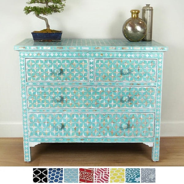 Mother of Pearl Star Geometrical Design 4 Drawer Chest