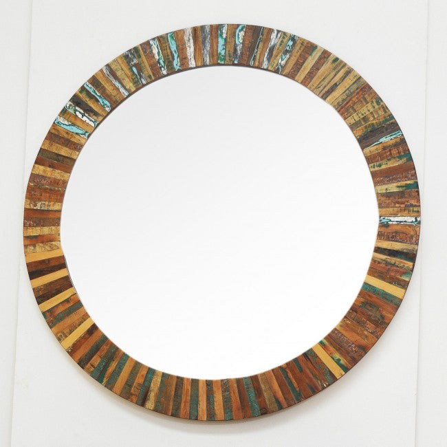 Reclaimed Wood Round Wall Mirror Frame