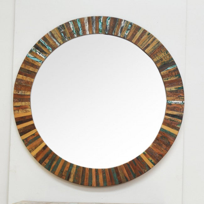 Marco de espejo de pared redondo de madera recuperada