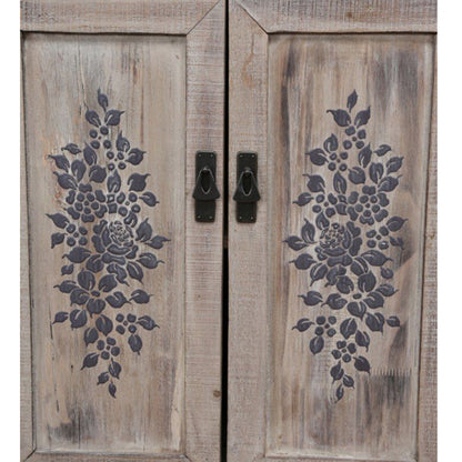 FLORE Solid Mango Wood Hand Carved Cabinet