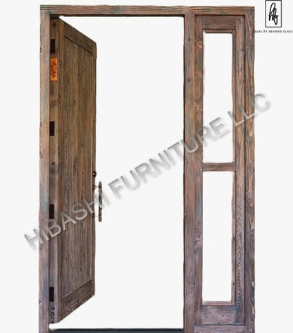 DIPOLOG Hand Carved Wood Front Door With Custom Textured Glass Sidelight