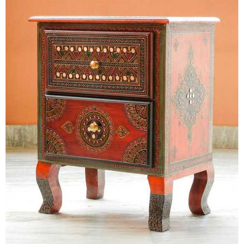 SASI Indian Solid Mango Wooden Hand Carved Bedside cabinet/ Nightstand /Side table