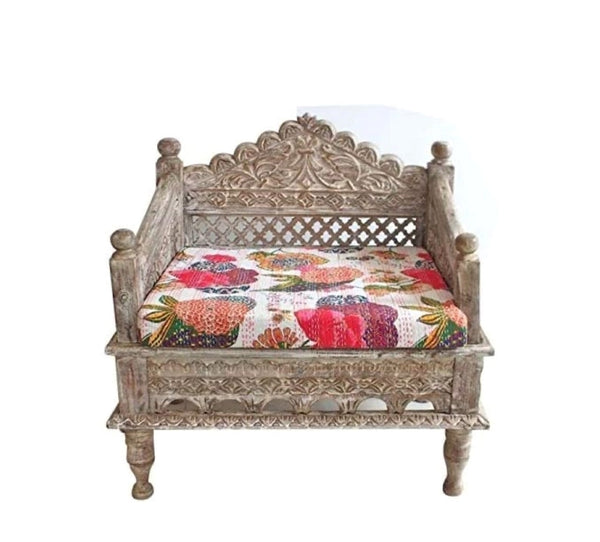 INDIAN HAND CARVED MAHARAJA RECLAIMED WOODEN CHAIR