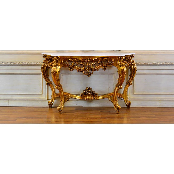 Majestic Hand Carved Solid Mango Wood Console Table and Mirror Set