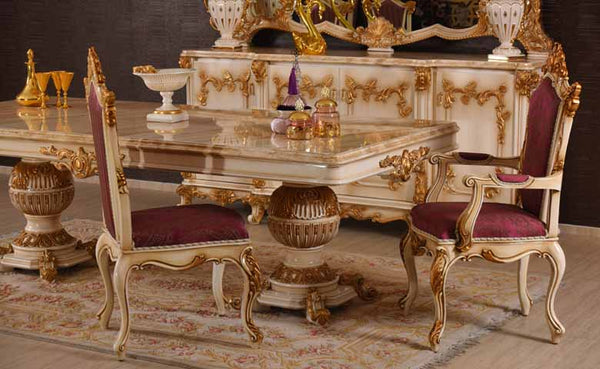 ZOTICAY HAND CARVED EUROPEAN DINING TABLE SET