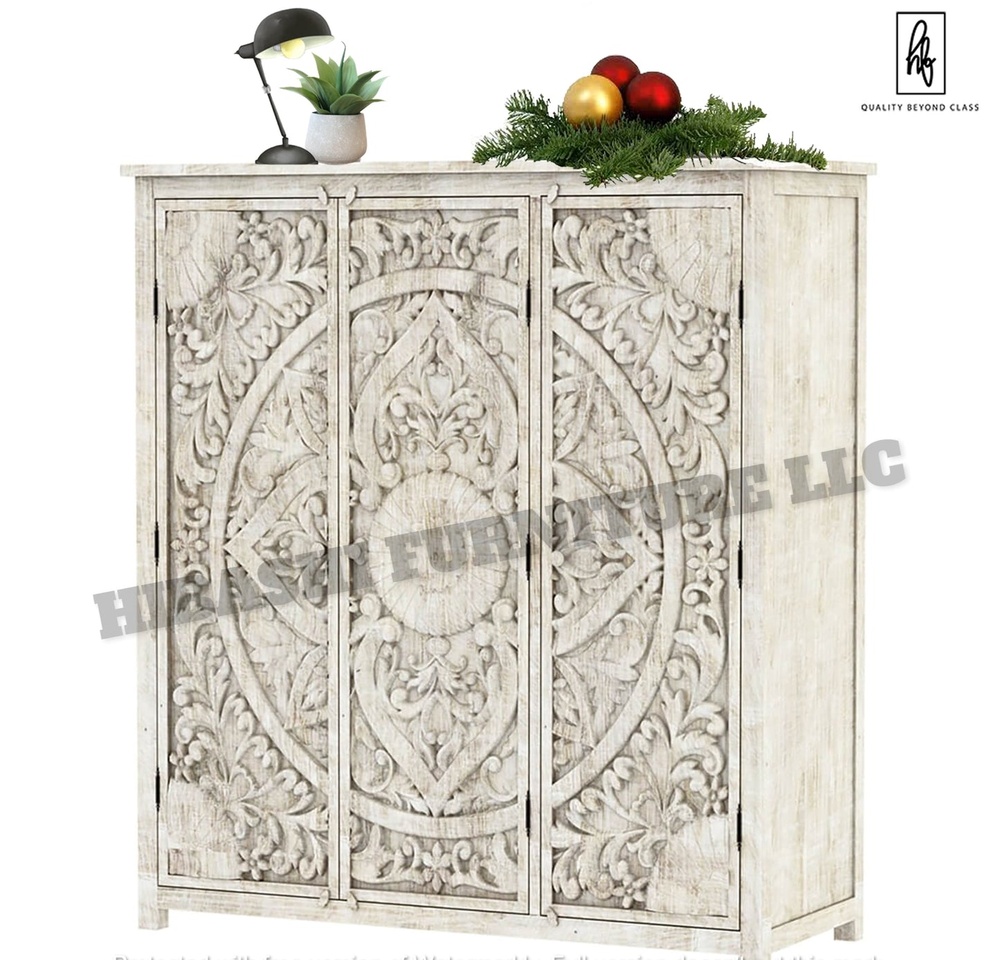 ILANO Hand-carved Solid Mango Wood 3-door Armoire