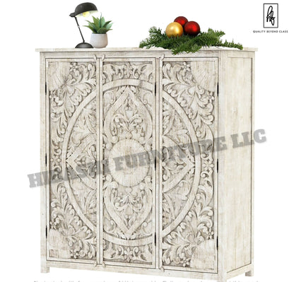 ILANO Hand-carved Solid Mango Wood 3-door Armoire