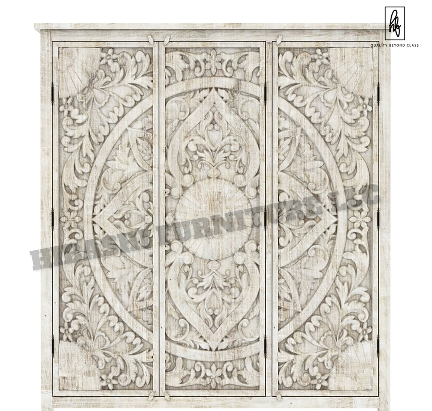 ILANO Hand-carved Solid Mango Wood 3-door Armoire