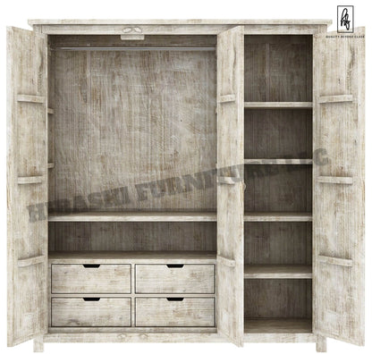 ILANO Hand-carved Solid Mango Wood 3-door Armoire