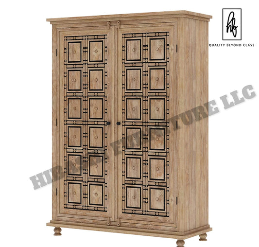 KARINA Traditional Solid Wood Armoire Wardrobe With 4 Drawers
