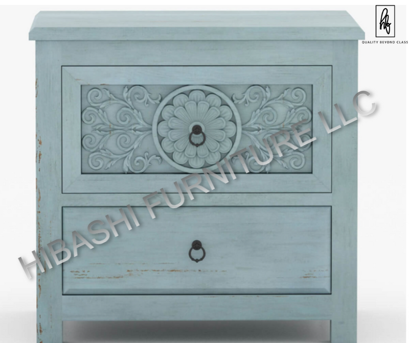 Tallaq Hand Carved Solid Mango Wood Bedside Table