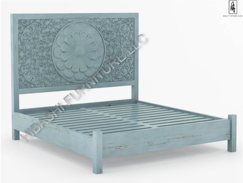 Tallaq Hand Carved Solid Mango Wood Bed