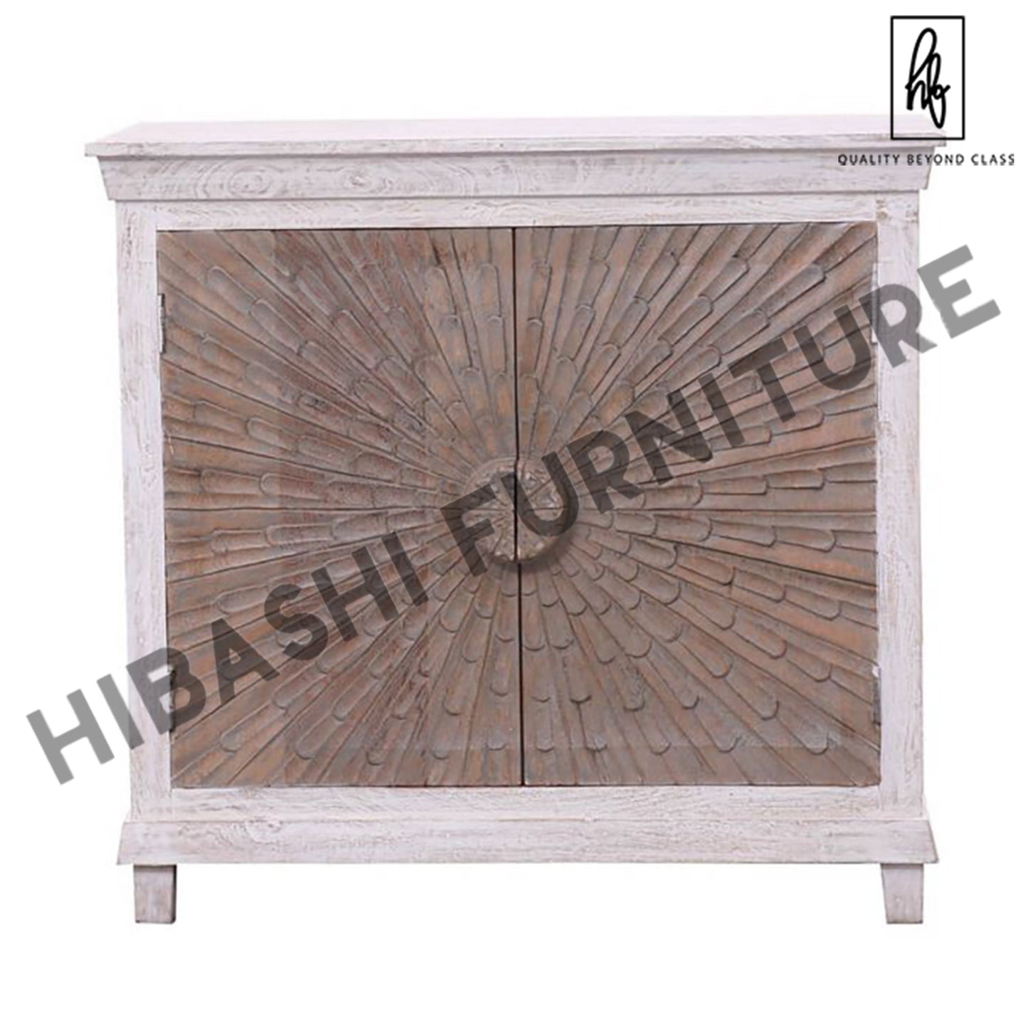 Adliya Sunburst Hand Carved Two Tone Solid Wood Storage Cabinet – handcrafted solid wood furniture