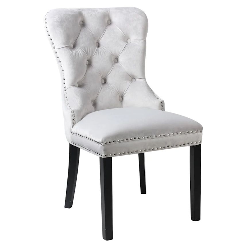 ALAPAN Velvet Grey Tufted Ring Back Chair – handcrafted solid wood furniture