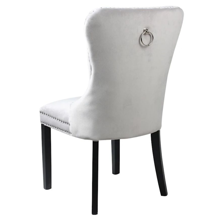 ALAPAN Velvet Grey Tufted Ring Back Chair – handcrafted solid wood furniture