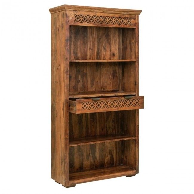 ALLY Hand Carved Book case with 1 Drawer by Hibashi Furniture – handcrafted solid wood furniture made in India