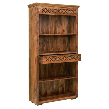 ALLY Hand Carved Book case with 1 Drawer by Hibashi Furniture – handcrafted solid wood furniture made in India
