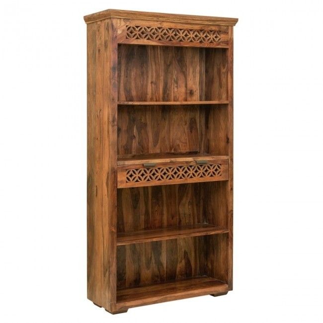 ALLY Hand Carved Book case with 1 Drawer by Hibashi Furniture – handcrafted solid wood furniture made in India
