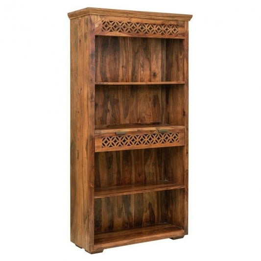 ALLY Hand Carved Book case with 1 Drawer – handcrafted solid wood furniture