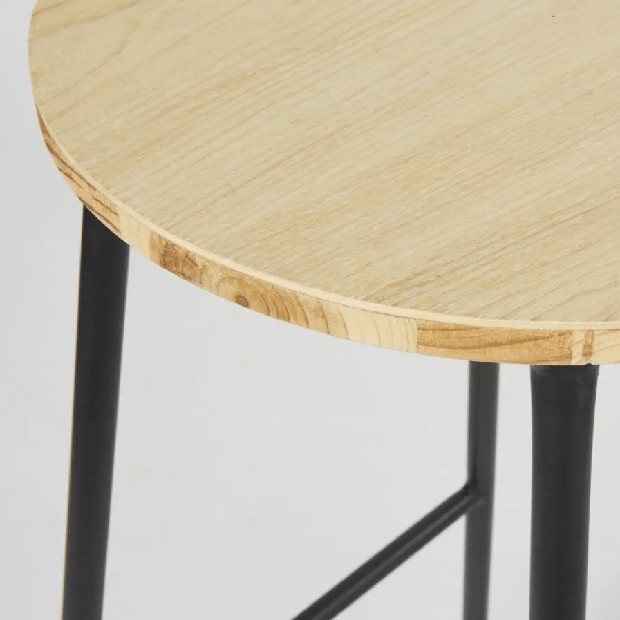 Anahaw Fir and Black Metal Industrial Bar Stool – handcrafted solid wood furniture