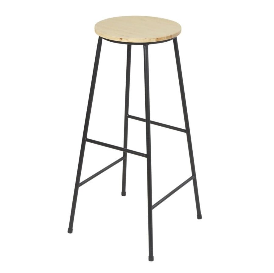 Anahaw Fir and Black Metal Industrial Bar Stool – handcrafted solid wood furniture