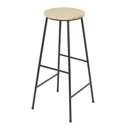 Anahaw Fir and Black Metal Industrial Bar Stool – handcrafted solid wood furniture