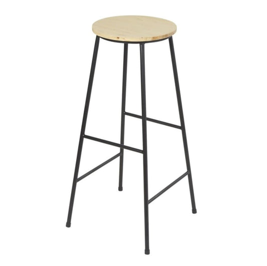 Anahaw Fir and Black Metal Industrial Bar Stool – handcrafted solid wood furniture