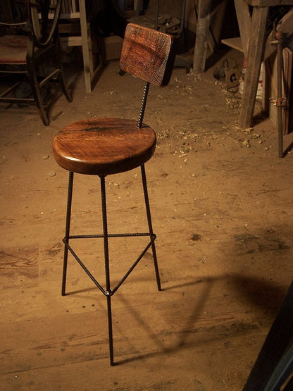 Antipolo Bar Stools With Industrial Legs And Back Rest by Hibashi Furniture – handcrafted solid wood furniture made in India