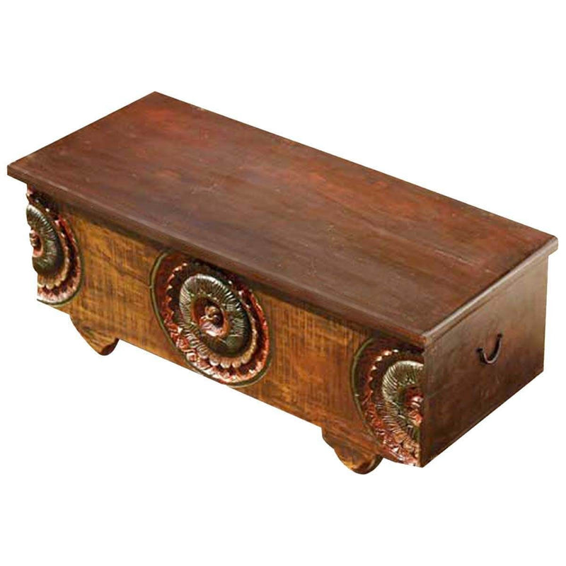 MIYA Antique Style Carved Wood Storage Trunk Coffee Table