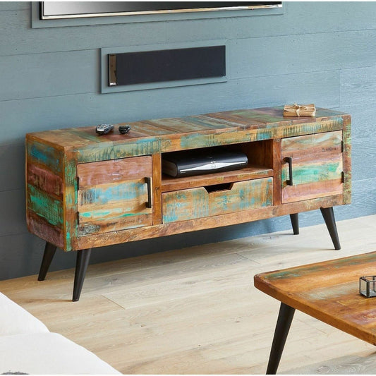 Aspen Style Reclaimed Wood TV Stand Unit – handcrafted solid wood furniture