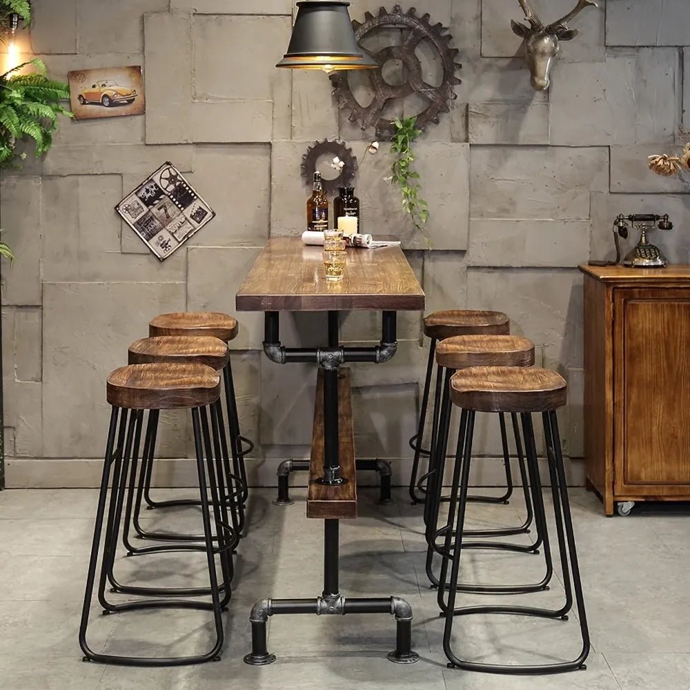 Banga Retro Rectangular Bar Table Natural Industrial Pub Table – handcrafted solid wood furniture