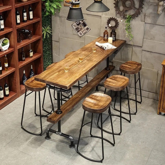 Banga Retro Rectangular Bar Table Natural Industrial Pub Table – handcrafted solid wood furniture