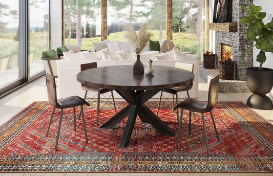 BARAS Round Industrial Steel Pedestal Dining Table by Hibashi Furniture – handcrafted solid wood furniture made in India