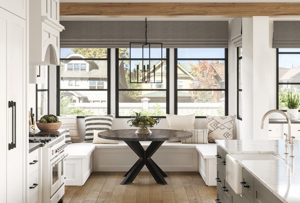 BARAS Round Industrial Steel Pedestal Dining Table – handcrafted solid wood furniture