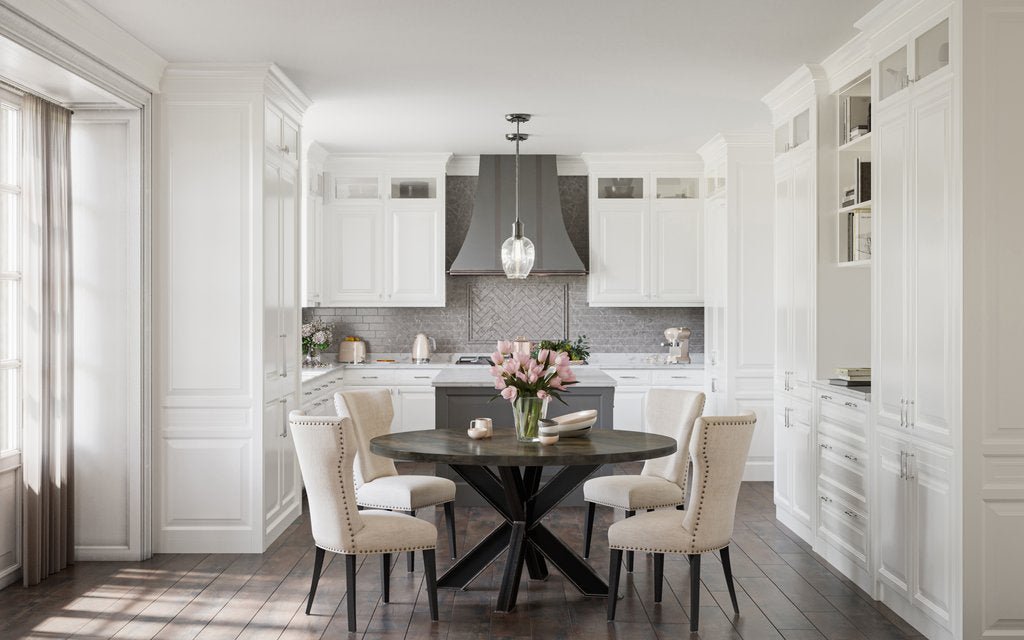 BARAS Round Industrial Steel Pedestal Dining Table – handcrafted solid wood furniture