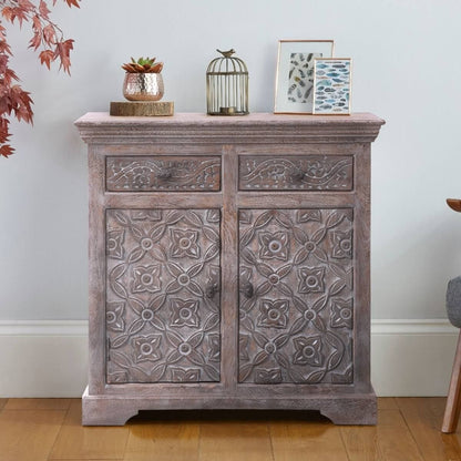 BATAAN Hand - carved Solid Wood Vintage 2 Drawer Rustic Storage Cabinet – handcrafted solid wood furniture