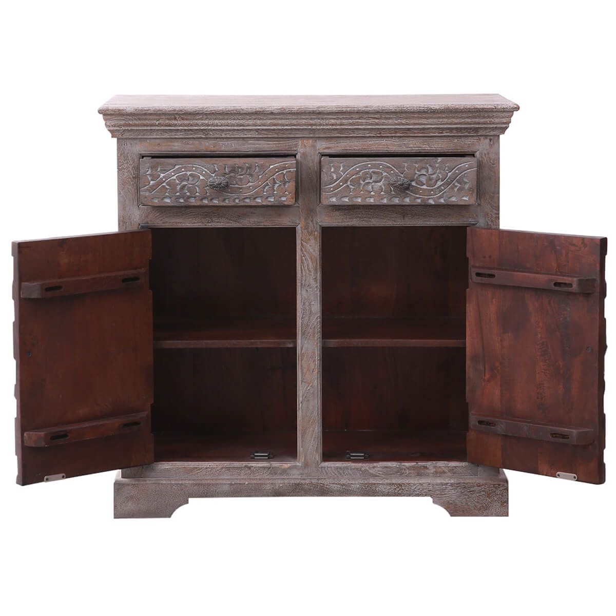 BATAAN Hand - carved Solid Wood Vintage 2 Drawer Rustic Storage Cabinet – handcrafted solid wood furniture
