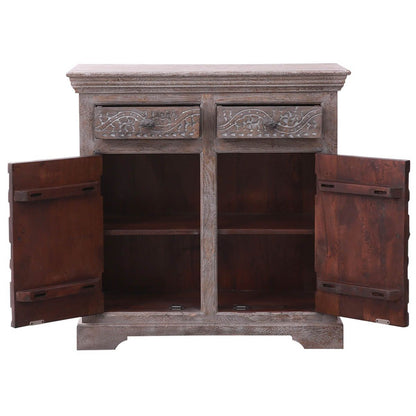 BATAAN Hand - carved Solid Wood Vintage 2 Drawer Rustic Storage Cabinet – handcrafted solid wood furniture