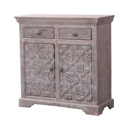 BATAAN Hand - carved Solid Wood Vintage 2 Drawer Rustic Storage Cabinet – handcrafted solid wood furniture
