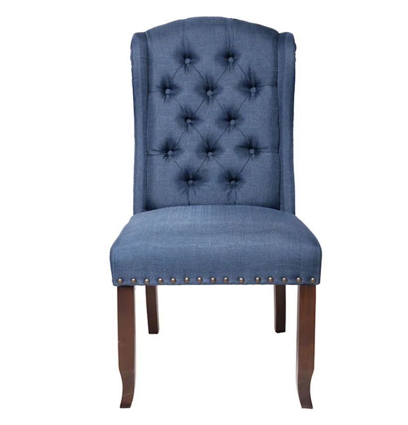 BAYAN Blue Tufted Wing Dining Chair – handcrafted solid wood furniture