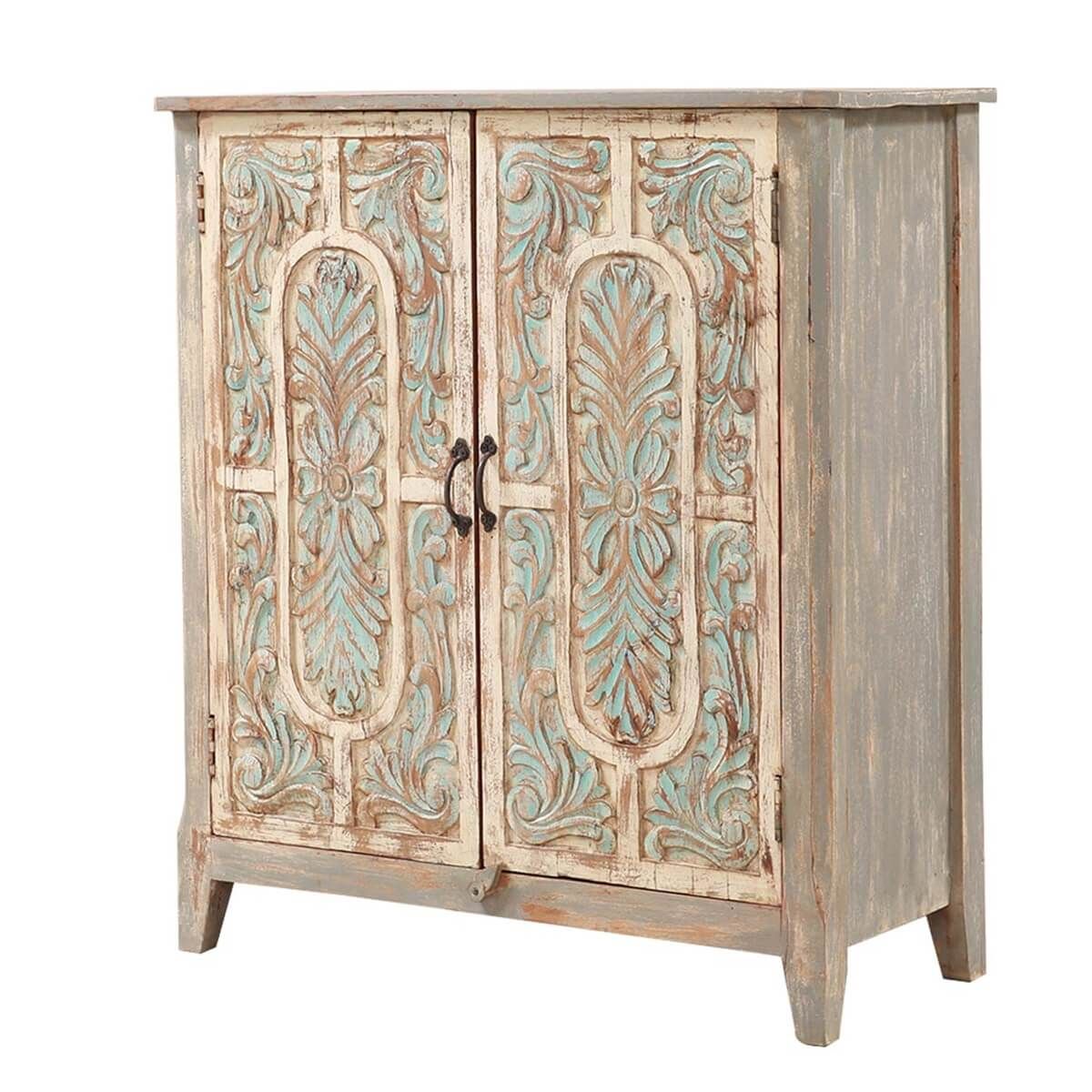BAYAN Hand Carved Double Door Storage Cabinet – handcrafted solid wood furniture