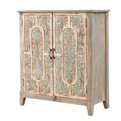 BAYAN Hand Carved Double Door Storage Cabinet – handcrafted solid wood furniture