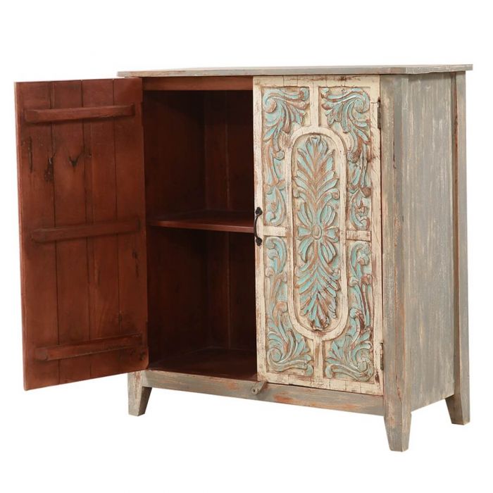 BAYAN Hand Carved Double Door Storage Cabinet – handcrafted solid wood furniture
