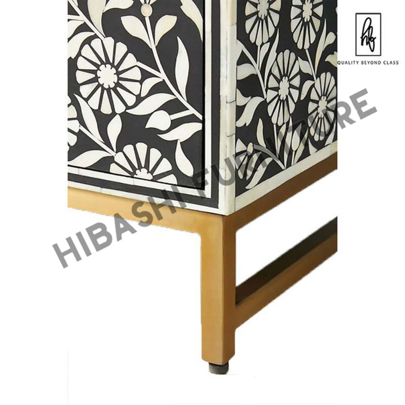 Riffa Bone Inlay Sun Flora Design 3 Drawers Handmade Entryway Table